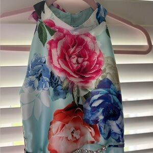 Zunie Floral Halter Dress in Aqua, Pink, Blue